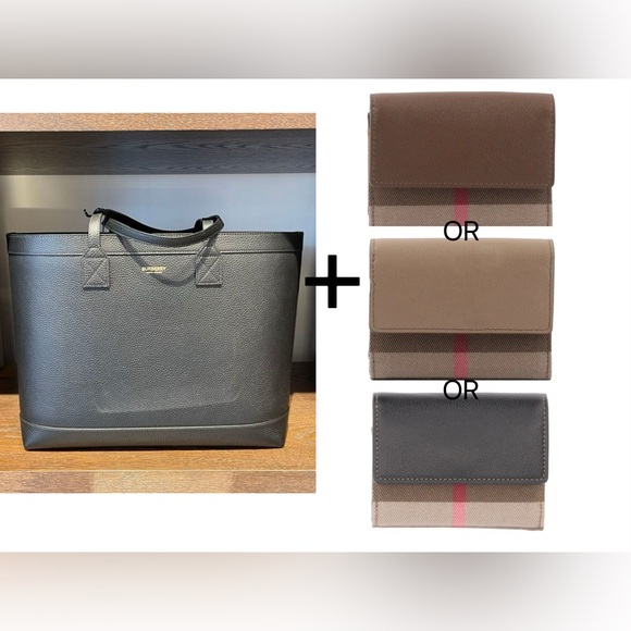 Burberry brand new leather tote bag black+small wallet bundle! 2250$ value - Picture 1 of 13